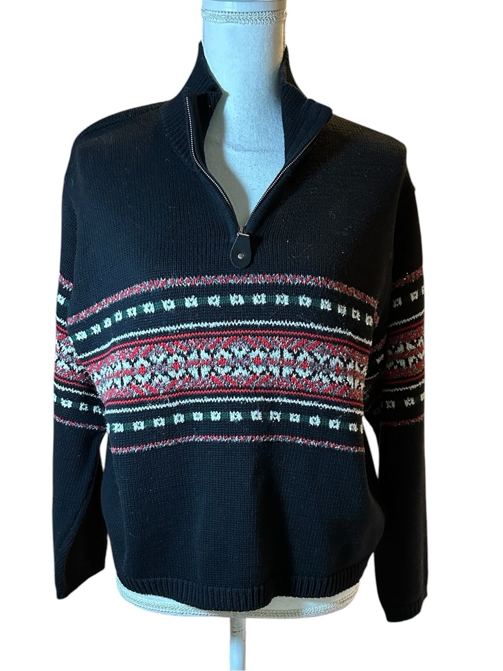 Liz Claiborne Black Fair Isle Quarter-Zip Sweater